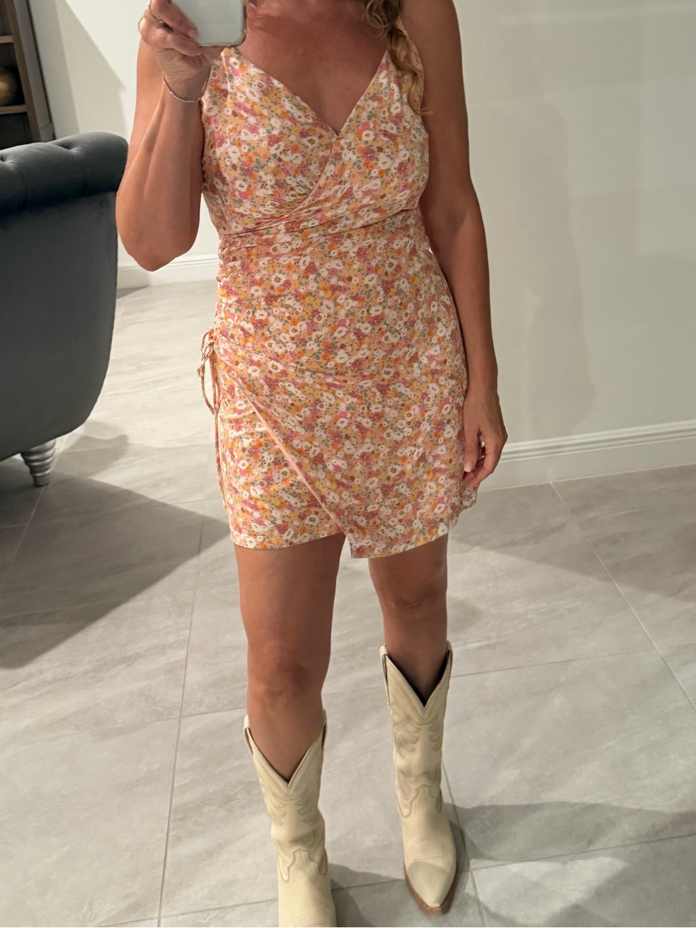 Floral Tie-Side Sundress — Peach Floral